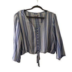American Eagle Blue Striped Tie Shirt